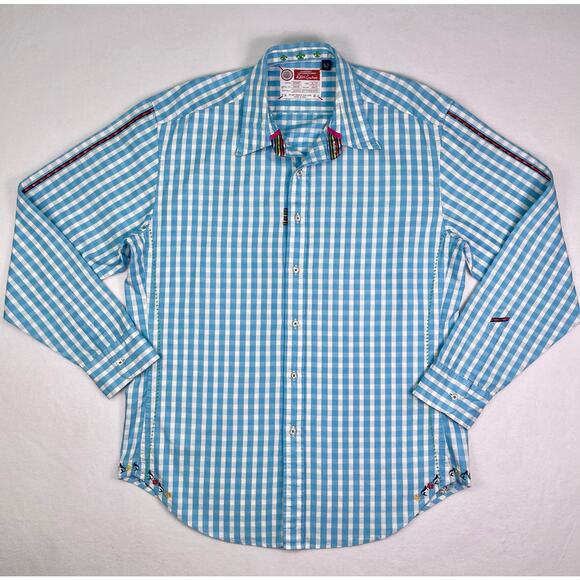 Robert Graham Other - Robert Graham Blue White Gingham Check Long Sleeve Button Up Dress Shirt Size XL